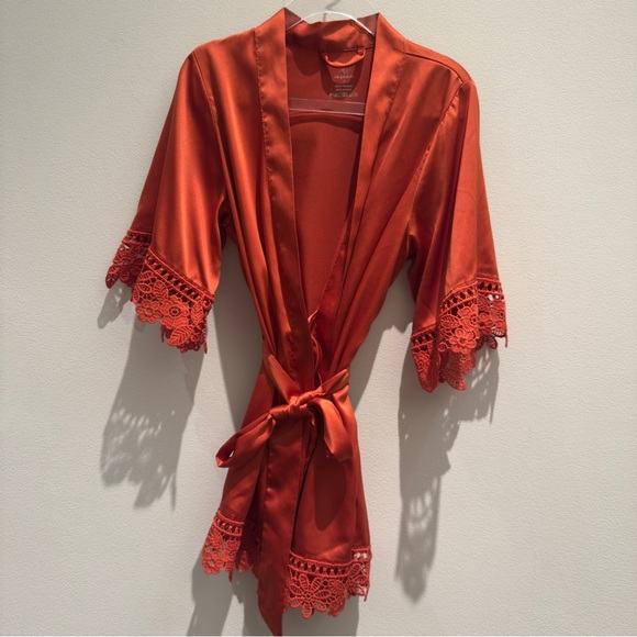 AW BRIDAL Girls' Satin Kimono Robe Flower Girl Bathrobe Kids Size Small Orange - Picture 2 of 8